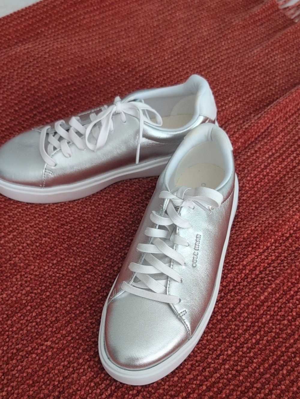Cole Haan Metallic Silver Women’s Lace-Up Sneakers